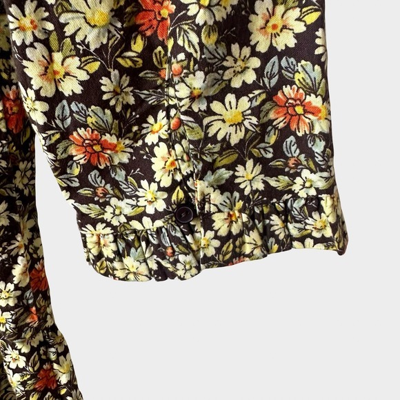 Free People The Avenue Brown Floral Ruffle Mini Dress Cut Out Back‎ M Boho - Picture 9 of 13